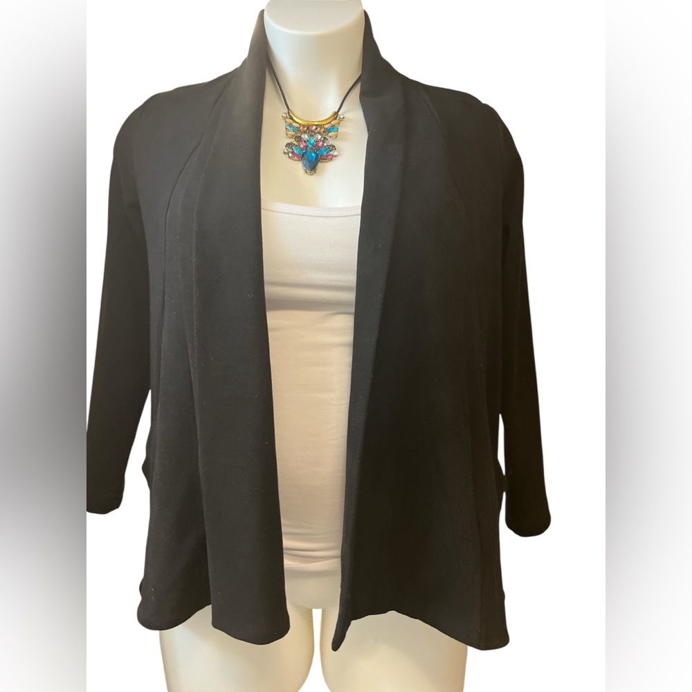 Liverpool Black Vegan Suede Women's Swingy Open Front Blazer